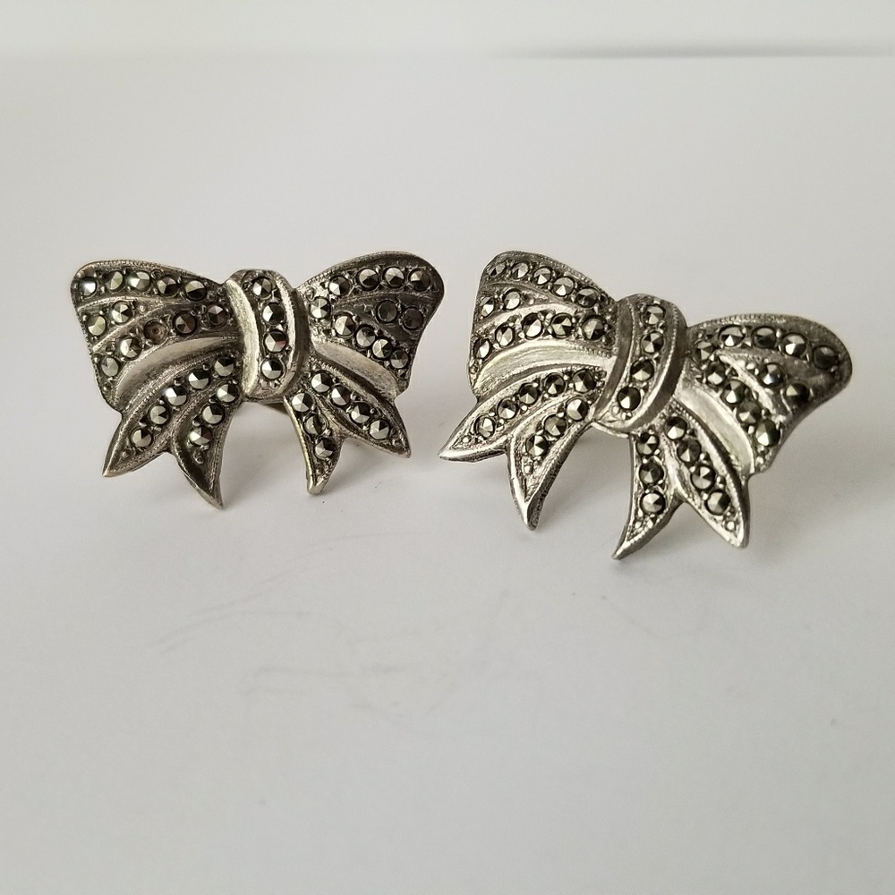 Sterling Silver Bow Motif Earrings